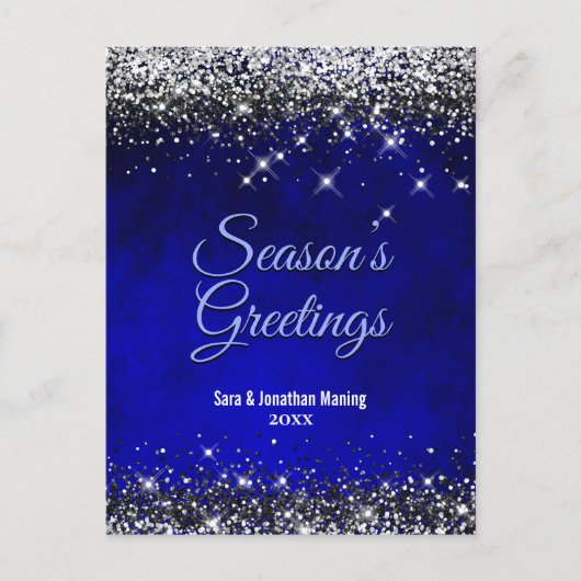 Chique koningsblauw zilver glitter Kerstmis Nieuwj Briefkaart (Voorkant)