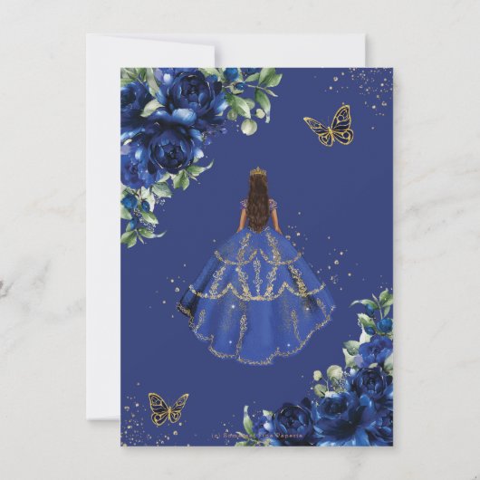 Chique koningsblauwe bloemen bloemenquinceañera bedankkaart (Achterkant)