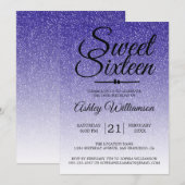Chique Koningsblauwe Glitter Ombre Sweet 16 Verjaa Kaart (Voorkant / Achterkant)