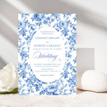 Chique Koningsblauwe Toile de Jouy Romantische Tro