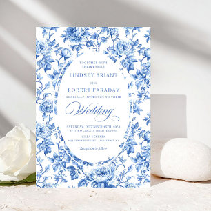 Chique Koningsblauwe Toile de Jouy Romantische Tro Kaart