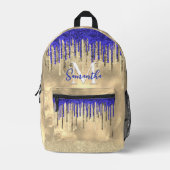 Chique koninklijk blauwe gouden glitterslijm monog bedrukte rugzak (Voorkant)