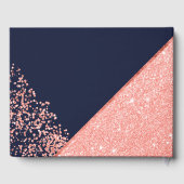 Chique koraal glitter confetti navy blauwe bruilof gastenboek (Achterkant)