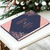 Chique koraal glitter confetti navy blauwe bruilof gastenboek