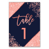 Chique koraal glitter script navy blauwe tabel num kaart (Voorkant)