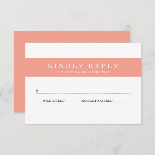 Chique koraal strepen bruiloft RSVP (Voorkant / Achterkant)