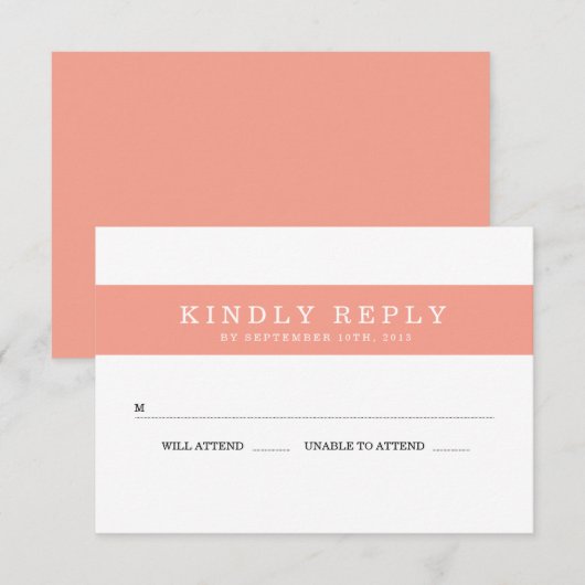 Chique koraal strepen bruiloft RSVP Kaartje (Voorkant / Achterkant)