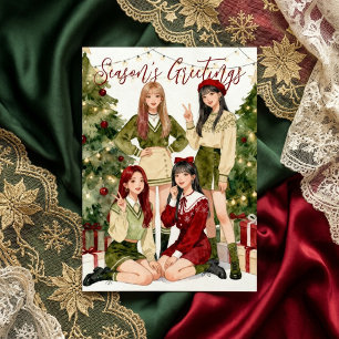 Chique Kpop Geïnspireerde Anime Kerst Meisjes TMF2 Feestdagenkaart