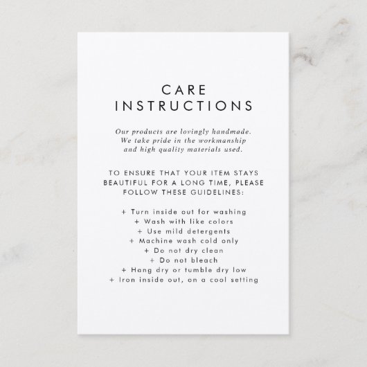 Chique Kraft Business Product Care Instructies Informatiekaartje (Voorkant)