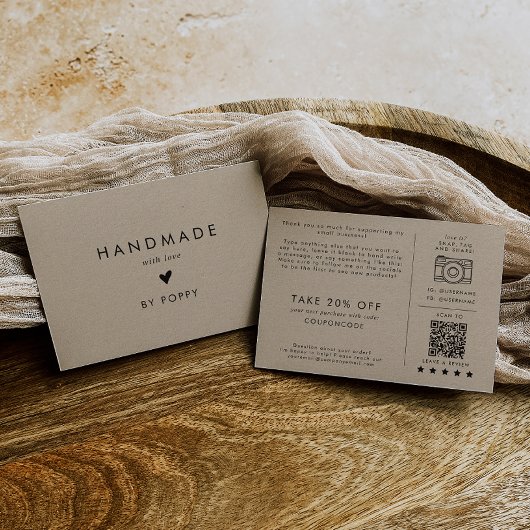 Chique Kraft Handgemaakt met Liefde Dank U Bestell Informatiekaartje