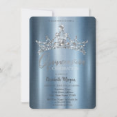 Chique kroon blauw metallic quinceañera kaart (Voorkant)