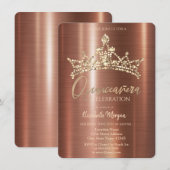 Chique kroon bruin metallic quinceañera kaart (Voorkant / Achterkant)