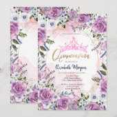 Chique Kroon Violet Bloemen Quinceanera Kaart (Voorkant / Achterkant)