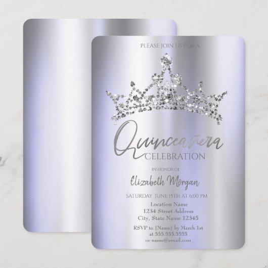 Chique Kroon Violet Metallic Quinceañera Kaart (Voorkant / Achterkant)
