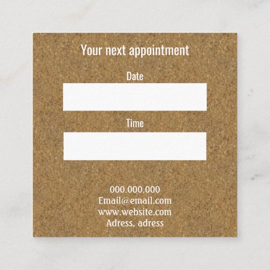 Chique kurkhout afsprakenkaartje (Achterkant)