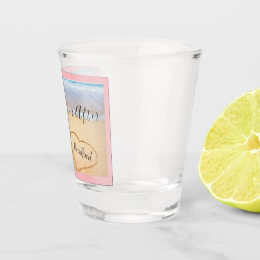 Chique Kust Licht Roze Strand Bruiloft 2 Harten Shot Glas (Rechts)