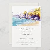 Chique Kust Zand Strand Rotsachtig Zeegezicht Wate Save The Date (Voorkant / Achterkant)
