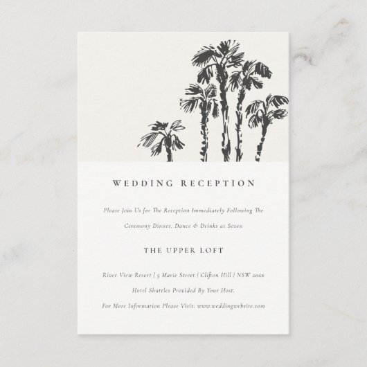 Chique Kustpalm Schets Bruiloft Receptie Informatiekaartje (Voorkant)