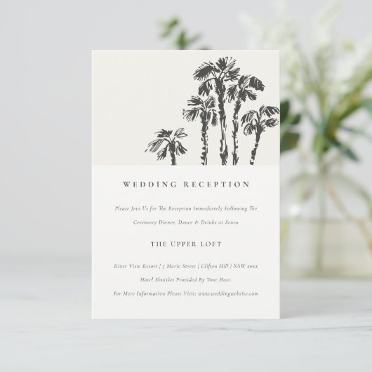 Chique Kustpalm Schets Bruiloft Receptie Informatiekaartje (Staand voorkant)