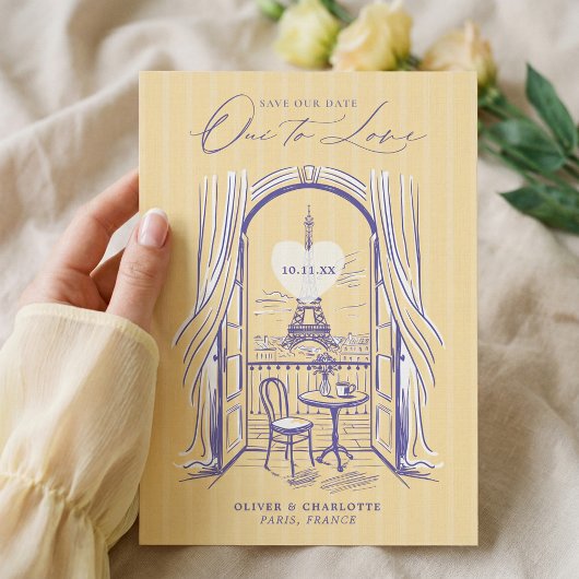 Chique La Dolce Vita met de hand getekende Eiffelt Save The Date