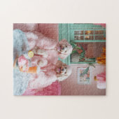 Chique Labradoodles in een roze lounge Legpuzzel (Horizontaal)