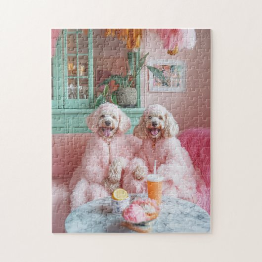 Chique Labradoodles in een roze lounge Legpuzzel (Verticaal)