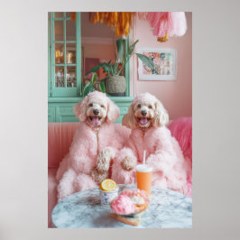 Chique Labradoodles in een roze lounge Poster