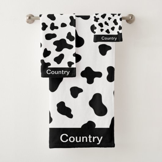 Chique Land Zwart-wit Koe Patroon Bad Handdoek (Insitu)