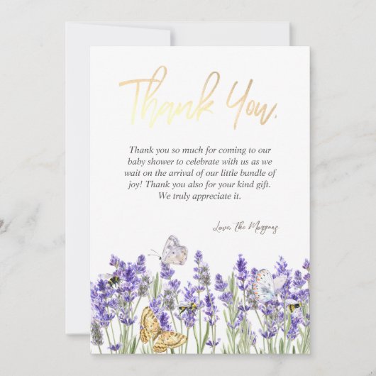 Chique Lavander Vlinders Botanisch Bedankkaart (Voorkant)