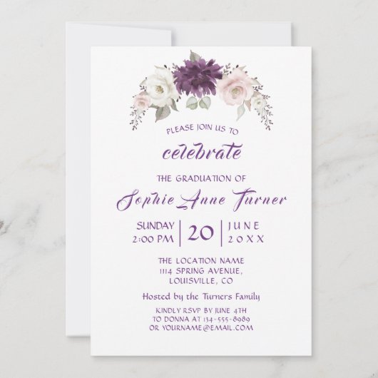 Chique lavendel bloem ploom paars foto afstuderen kaart (Achterkant)