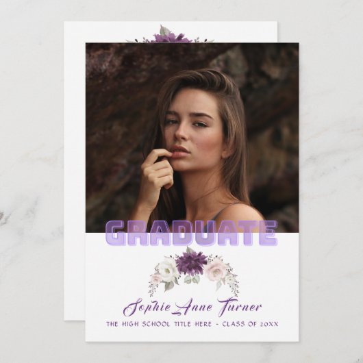 Chique lavendel bloem ploom paars foto afstuderen kaart (Voorkant / Achterkant)