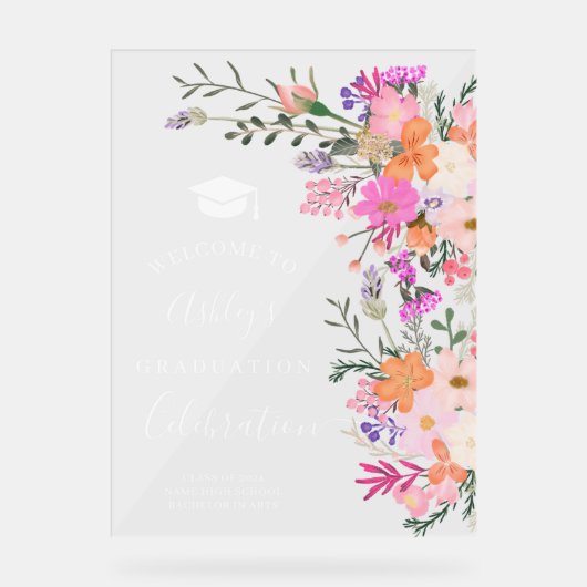 Chique lavendel floral waterverf afstuderen welkom acryl bord (Voorkant)