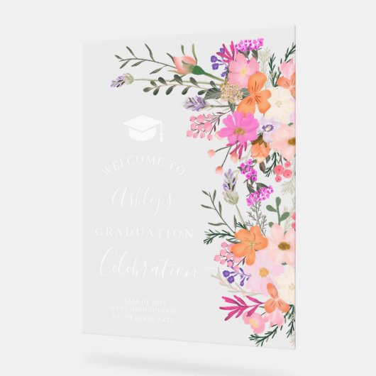 Chique lavendel floral waterverf afstuderen welkom acryl bord (Hoek)