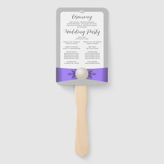 Chique lavendel & grijs parel lint bruiloft progra handwaaier (Achterkant)
