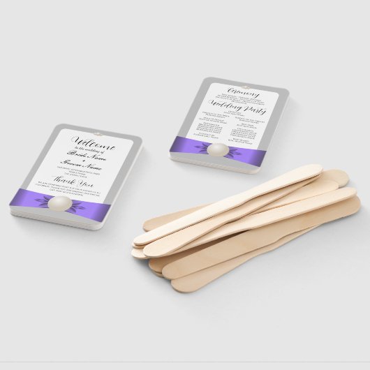 Chique lavendel & grijs parel lint bruiloft progra handwaaier (Niet-gemonteerd)