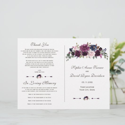 Chique lavendel marineblauw bloem bloesem programm (Staand voorkant)