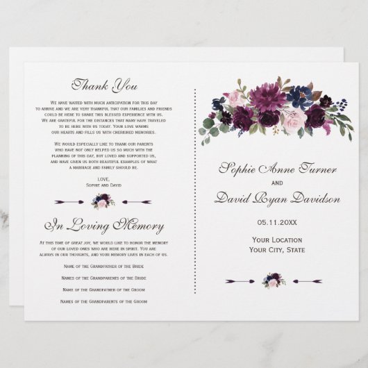 Chique lavendel marineblauw bloem bloesem programm (Voorkant / Achterkant)