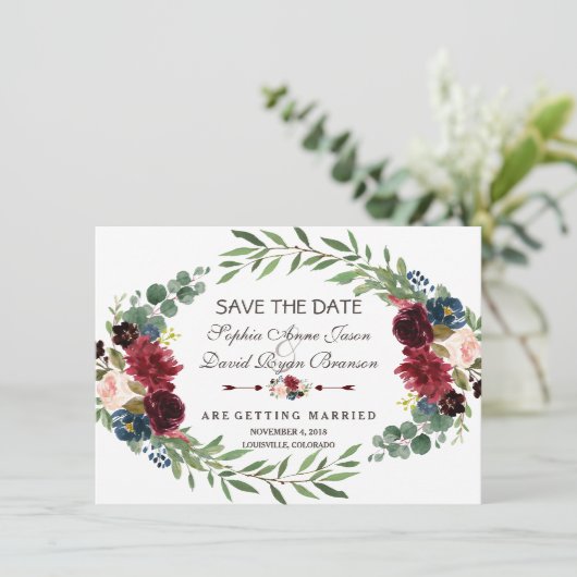 Chique Lavendel Marineblauwe Bloemige Bloem Save T Save The Date (Staand voorkant)