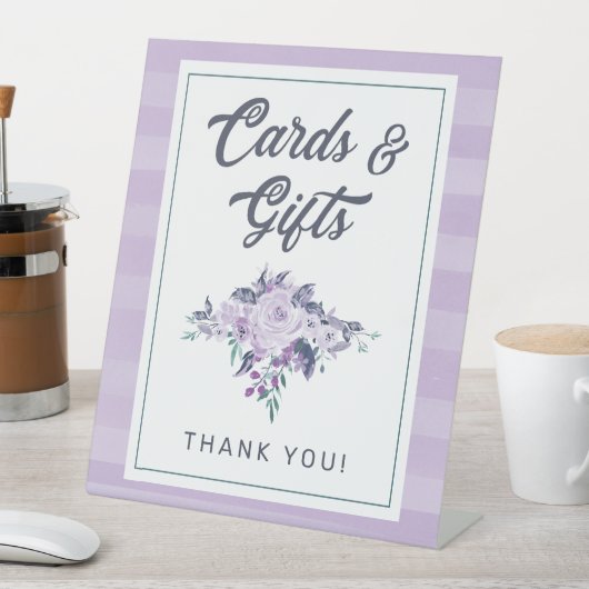 Chique Lavendel Paarse & Blauwgroen Bloemen Kaarte Reclamebord Met Voetstuk (Insitu)