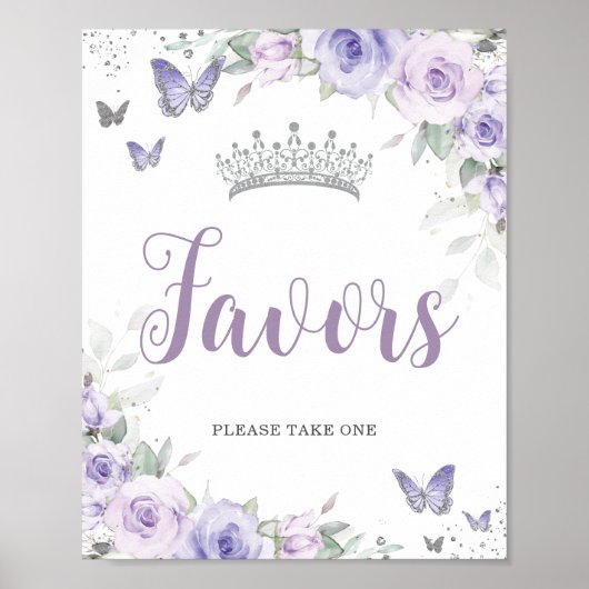Chique Lavendel Paarse Bloemen Quinceañera Favors Poster (Voorkant)