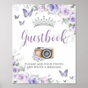 Chique Lavendel Paarse Bloemen Quinceañera Gastenb Poster