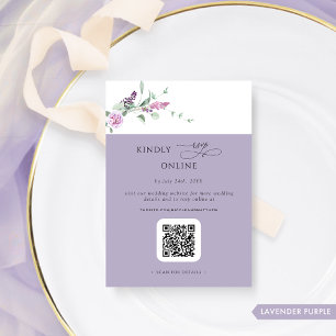 Chique Lavendel Pastel Bloemen RSVP Online, QR Cod Informatiekaartje