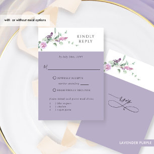 Chique lavendel pastelbloem met of zonder maaltijd RSVP kaartje