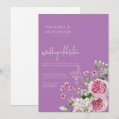 Chique lavendel pioen elegantie bruiloft uitnodigi kaart (Voorkant / Achterkant)