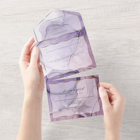 Chique Lavendel Roze Abstract Inkt Custom2 All In One Uitnodiging (Afscheurbaar)
