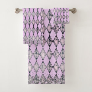 Chique Lavendel Roze Glitter Harlequin Bad Handdoek