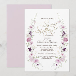 Chique lavendel wilde bloemen Sweet 16 Kaart