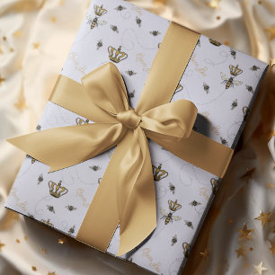 Chique Lavendel Zoemende Koningin Bij & Gouden Kro Cadeaupapier