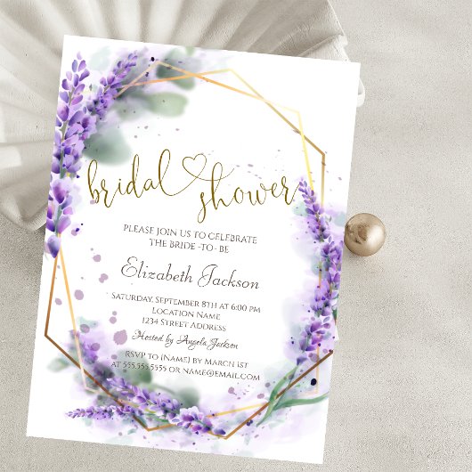 Chique lavendelbloemen bruiloftsdouche kaart