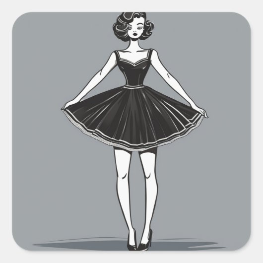 Chique LBD Illustratie Sticker (Voorkant)